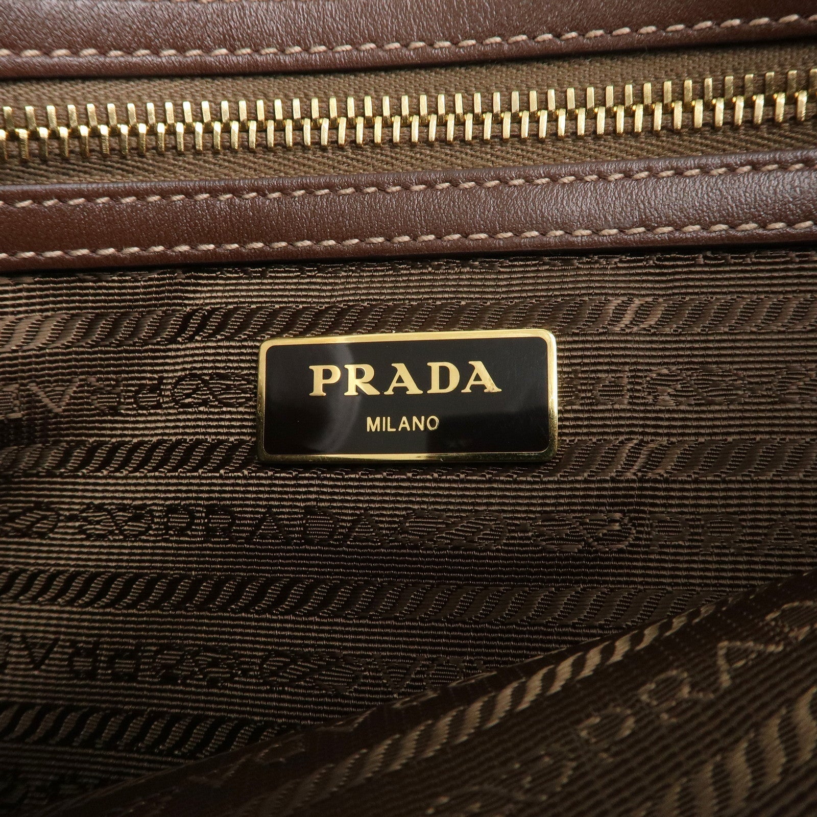 Prada Logo Jacquard Leather Shoulder Bag Beige Brown 1BH150