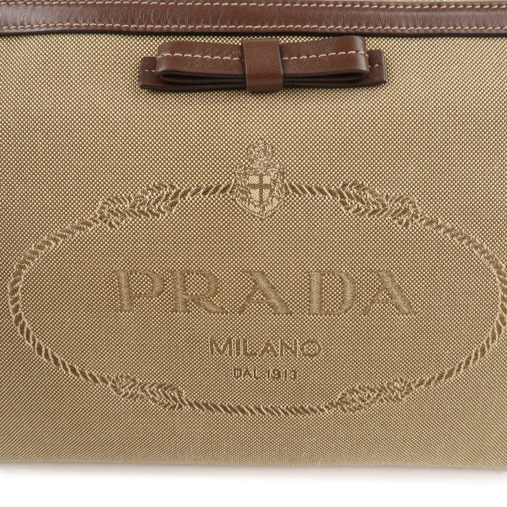 Prada Logo Jacquard Leather Shoulder Bag Beige Brown 1BH150