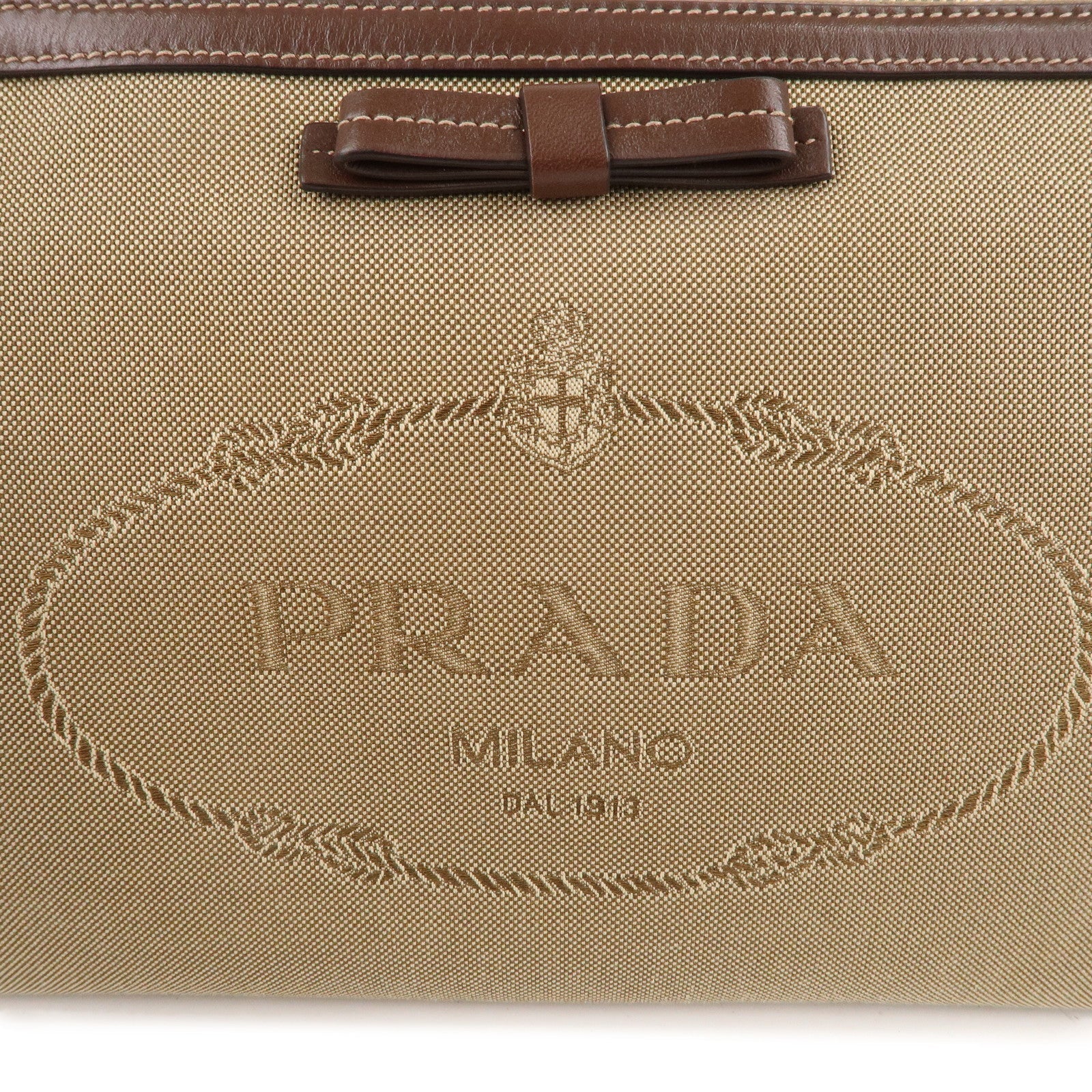 Prada Logo Jacquard Leather Shoulder Bag Beige Brown 1BH150
