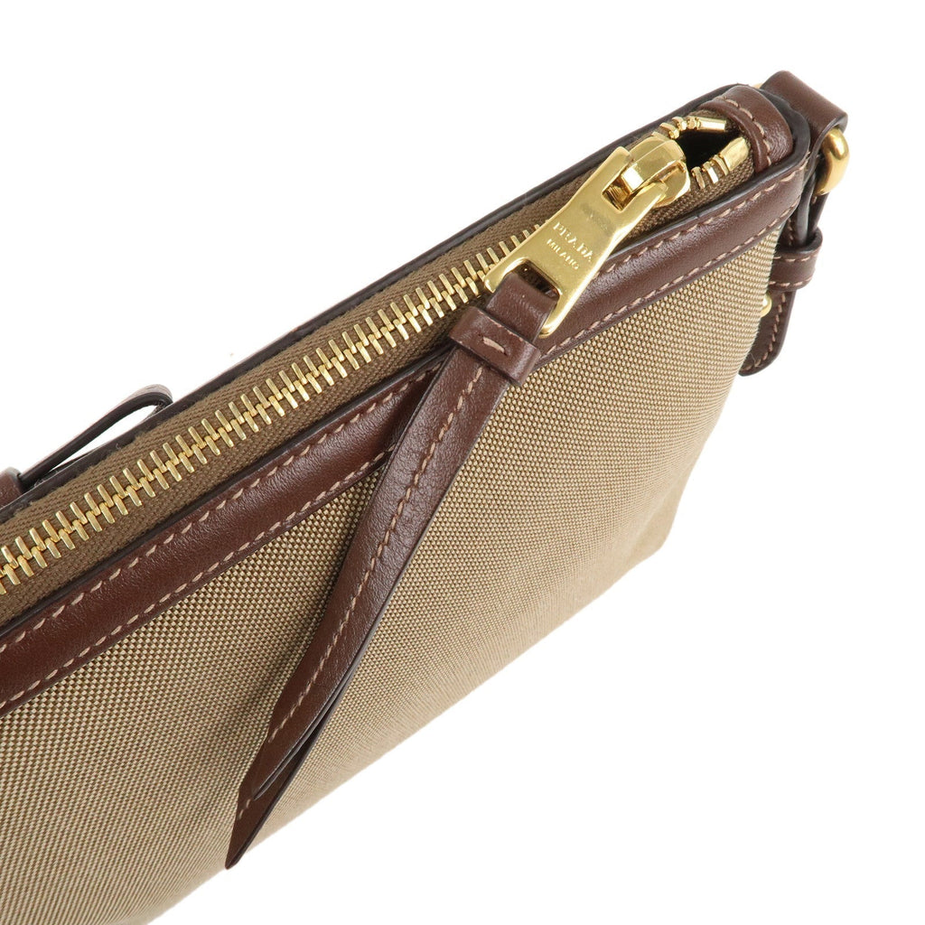 Prada Logo Jacquard Leather Shoulder Bag Beige Brown 1BH150
