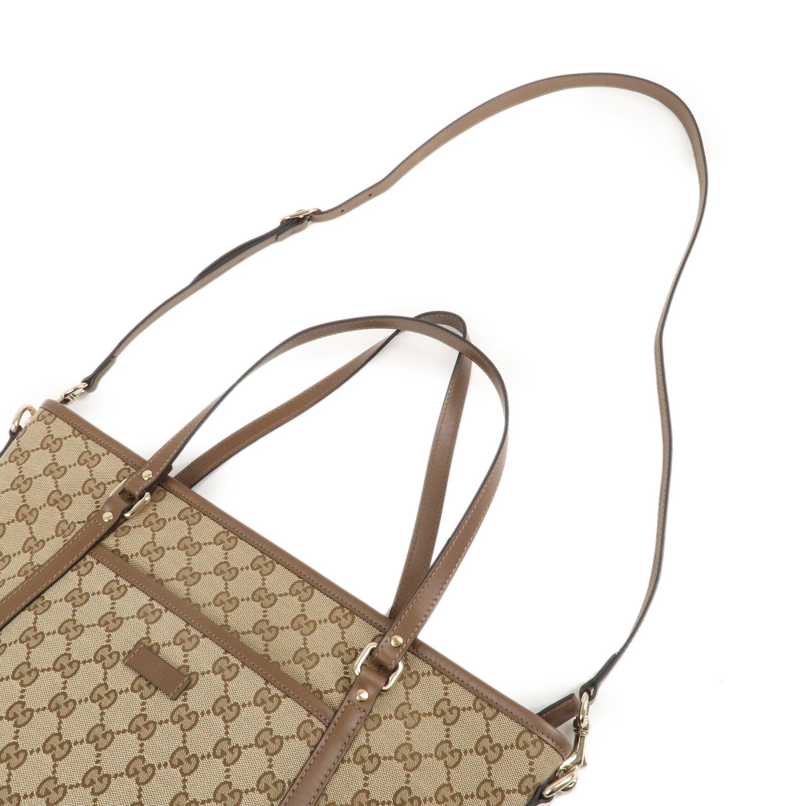 GUCCI GG Supreme Leather 2WAY Tote Bag Beige Brown 388929