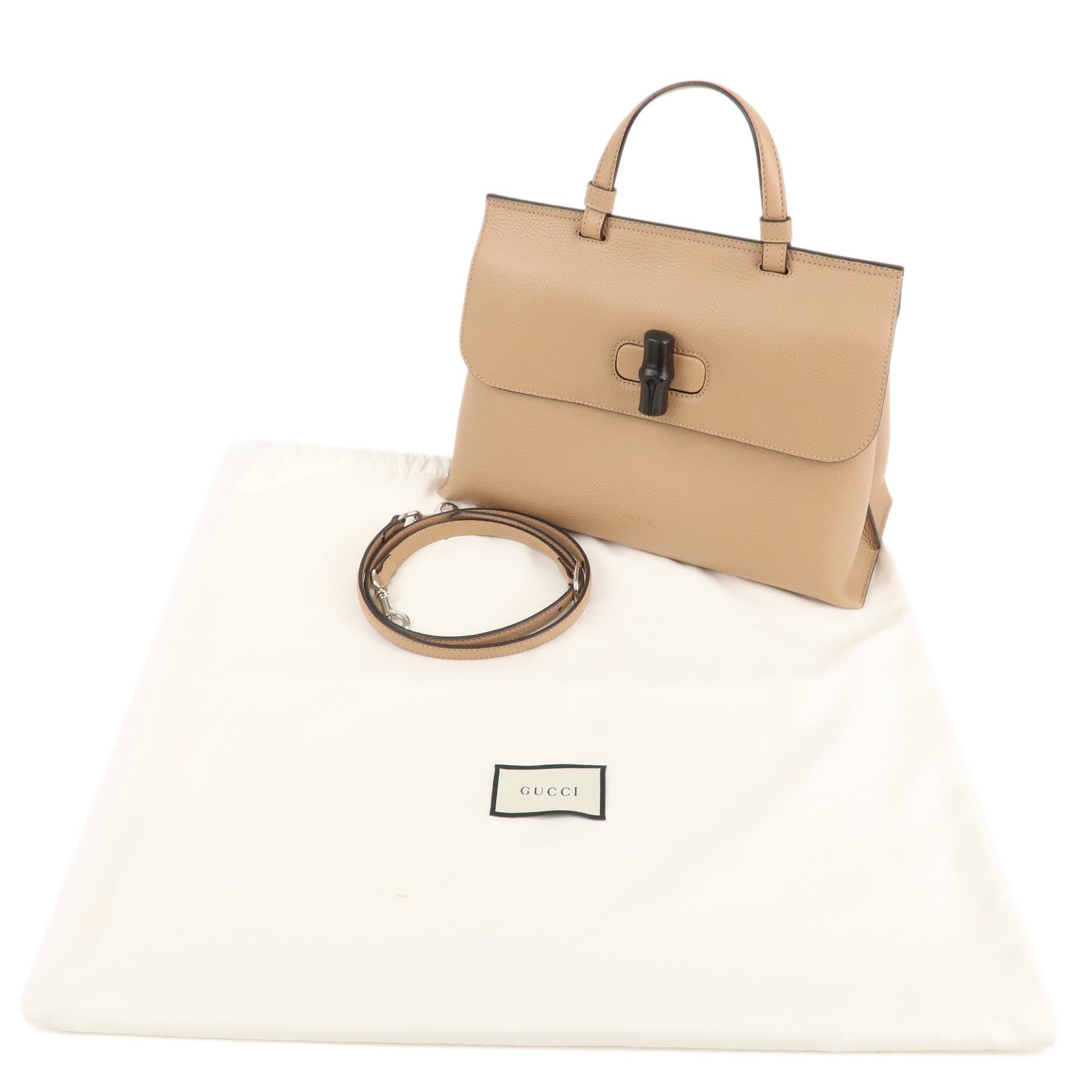 GUCCI Bamboo Daily Leather 2Way Bag Hand Bag Beige 392013