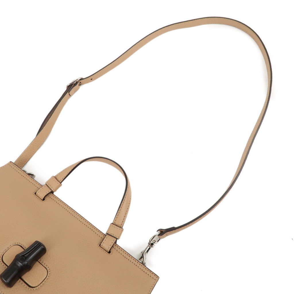 GUCCI Bamboo Daily Leather 2Way Bag Hand Bag Beige 392013
