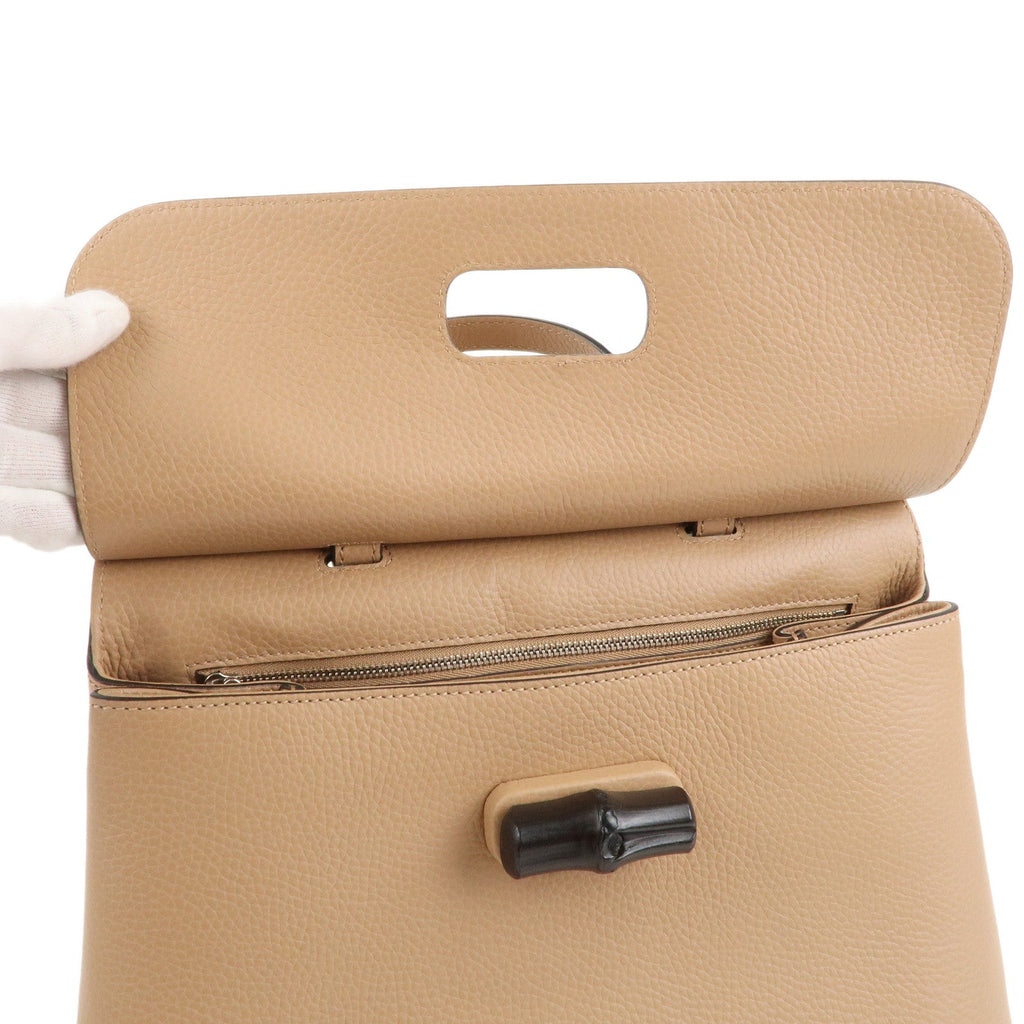 GUCCI Bamboo Daily Leather 2Way Bag Hand Bag Beige 392013
