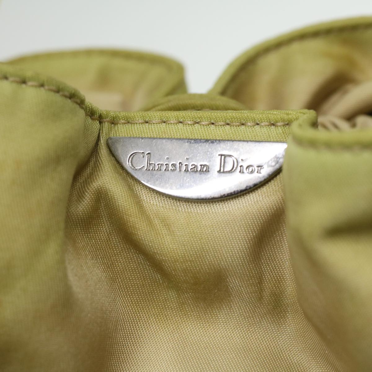 CHRISTIAN DIOR Maris Pearl Hand Bag Nylon Khaki Auth 37035