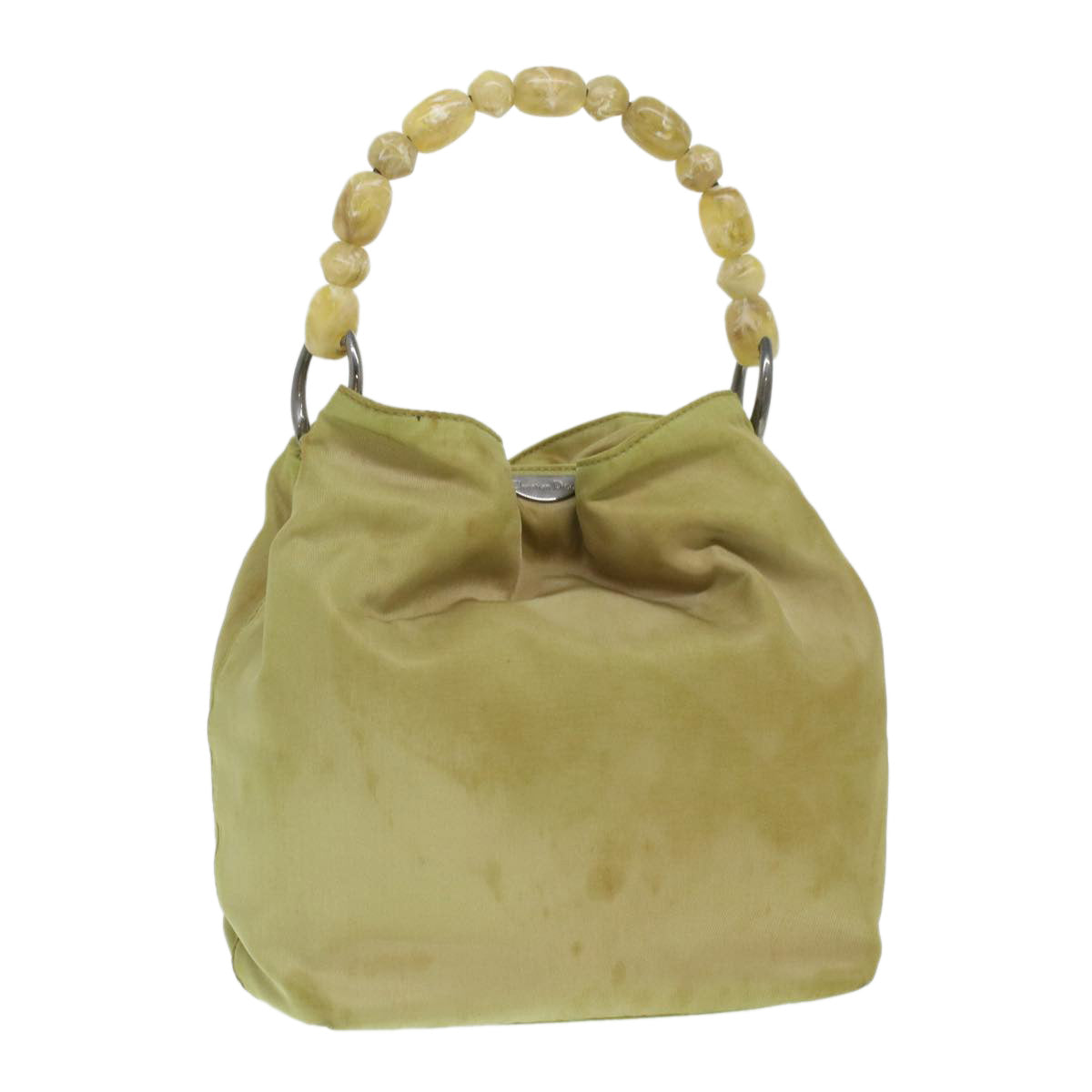 CHRISTIAN DIOR Maris Pearl Hand Bag Nylon Khaki Auth 37035