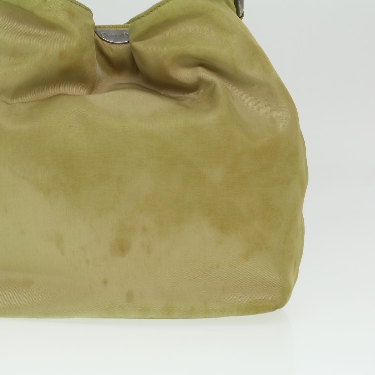 CHRISTIAN DIOR Maris Pearl Hand Bag Nylon Khaki Auth 37035