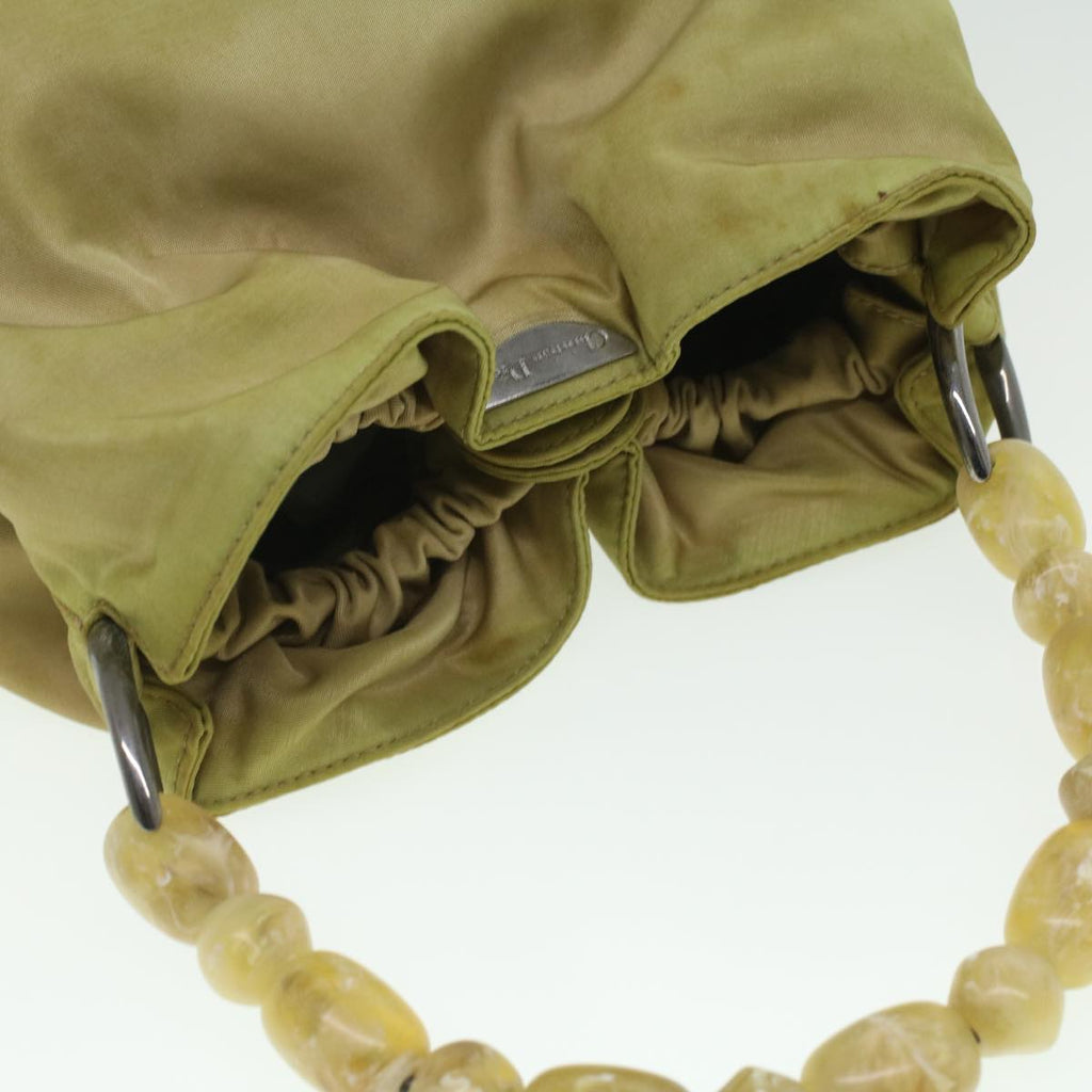 CHRISTIAN DIOR Maris Pearl Hand Bag Nylon Khaki Auth 37035