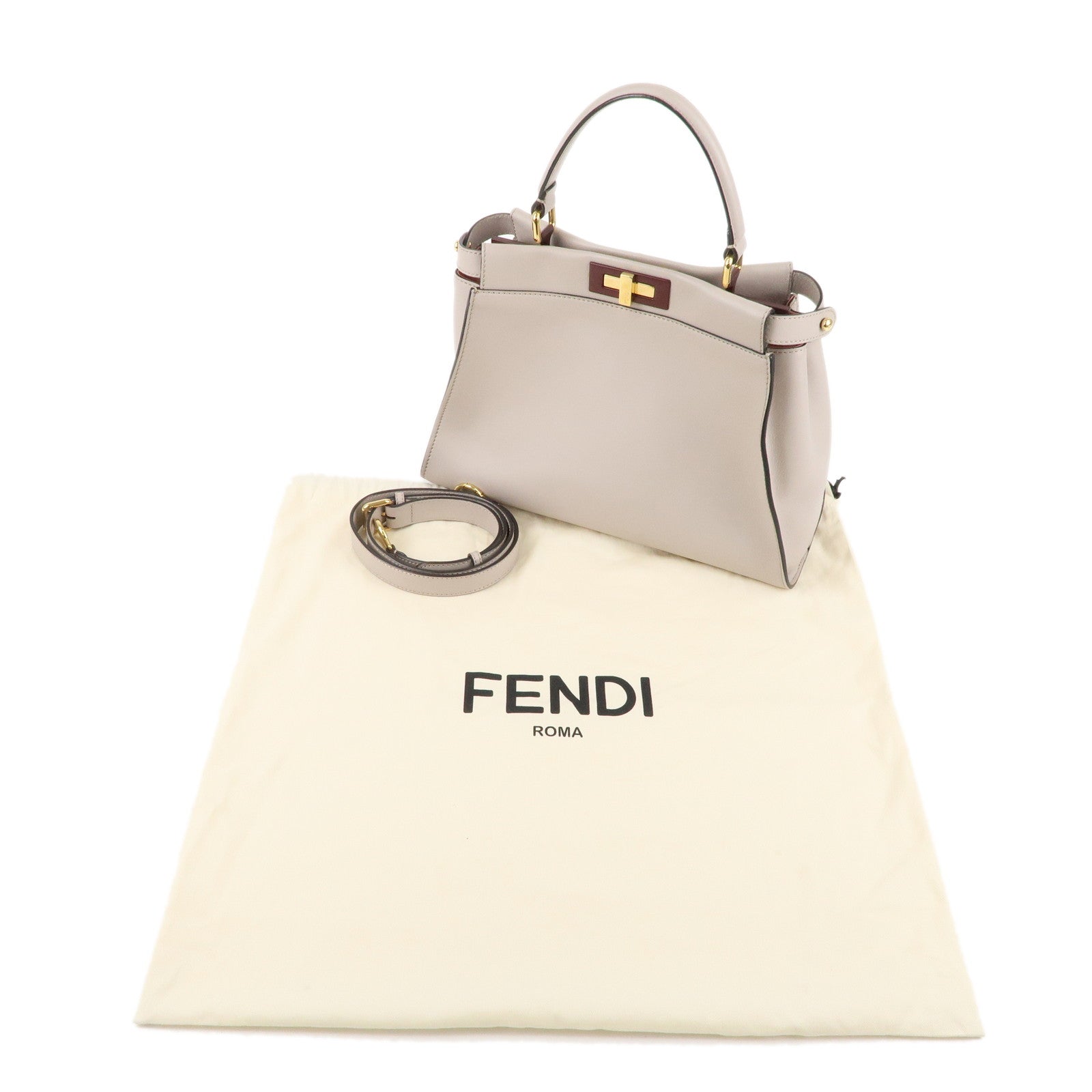 FENDI Selleria Peekaboo Regular Leather 2WAY Bag Gray 8BN290
