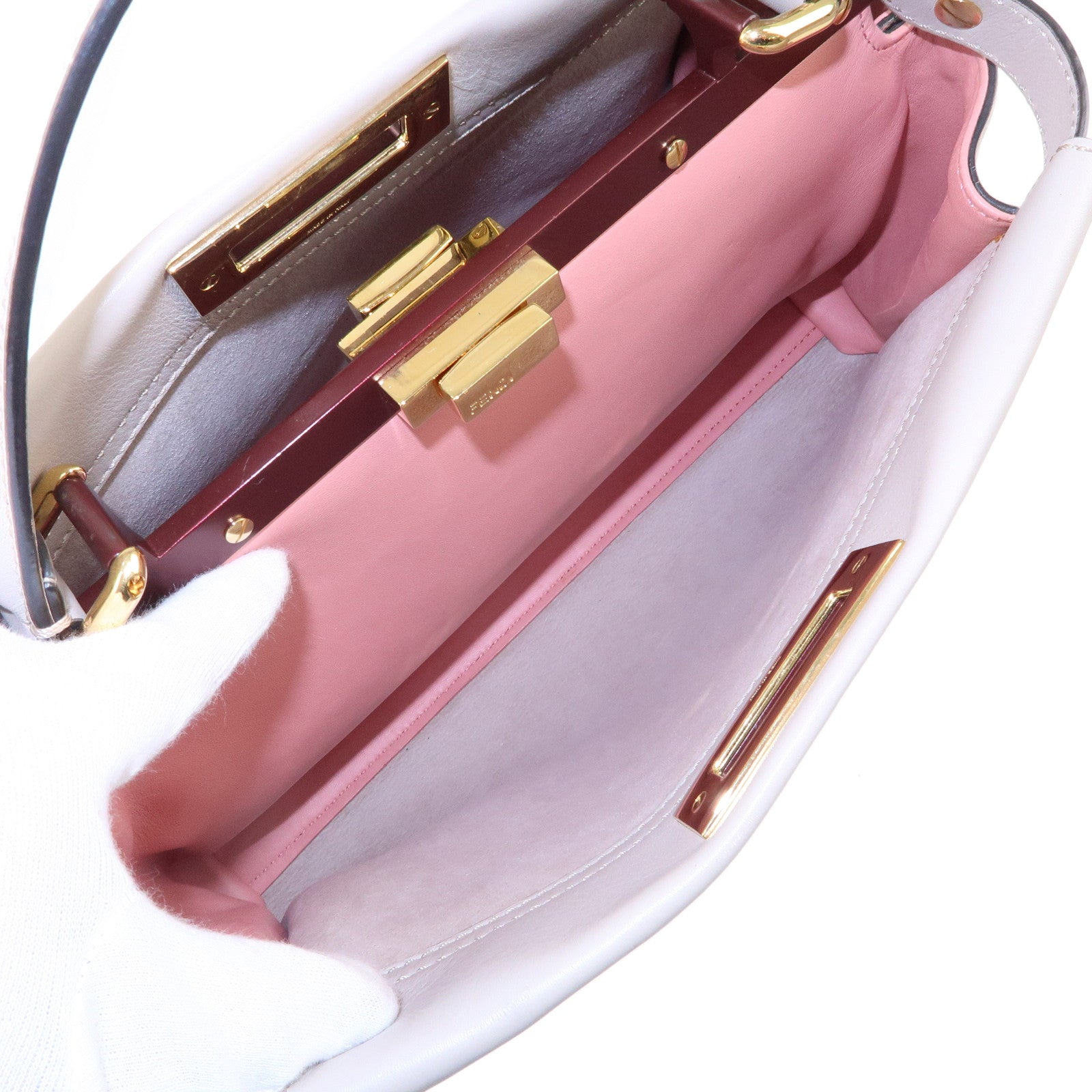 FENDI Selleria Peekaboo Regular Leather 2WAY Bag Gray 8BN290