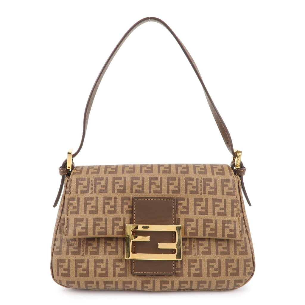 FENDI Zucchino Mamma Baguette PVC Leather Hand Bag Brown 8BR180