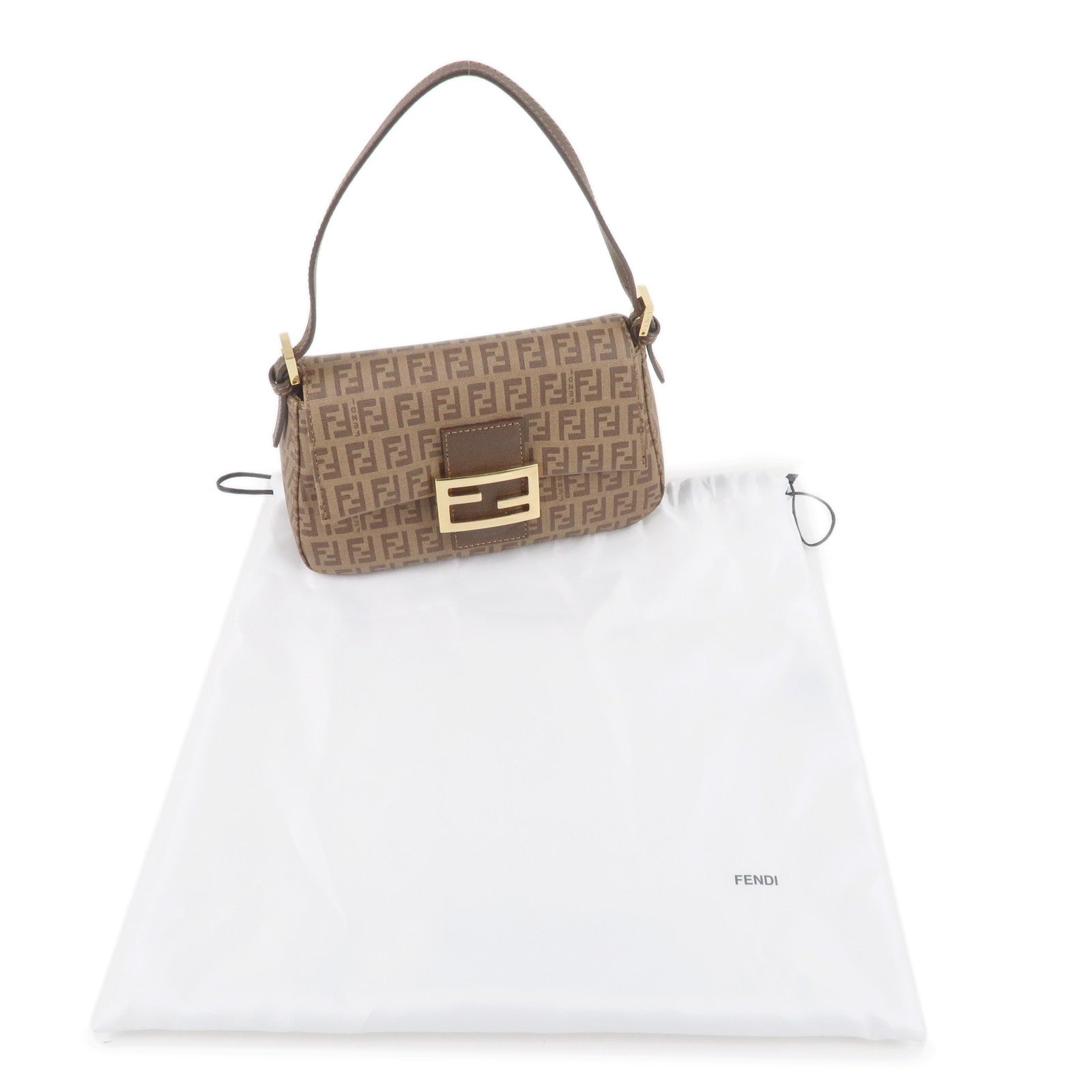 FENDI Zucchino Mamma Baguette PVC Leather Hand Bag Brown 8BR180