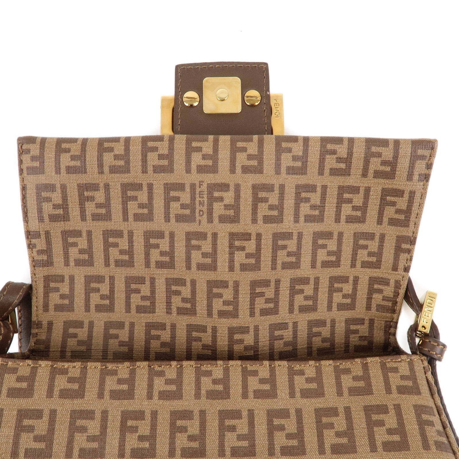 FENDI Zucchino Mamma Baguette PVC Leather Hand Bag Brown 8BR180