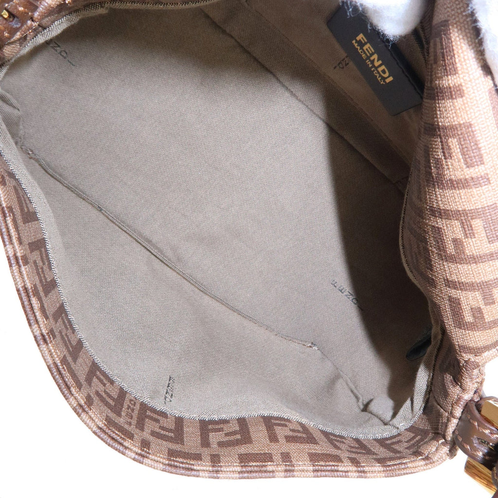 FENDI Zucchino Mamma Baguette PVC Leather Hand Bag Brown 8BR180