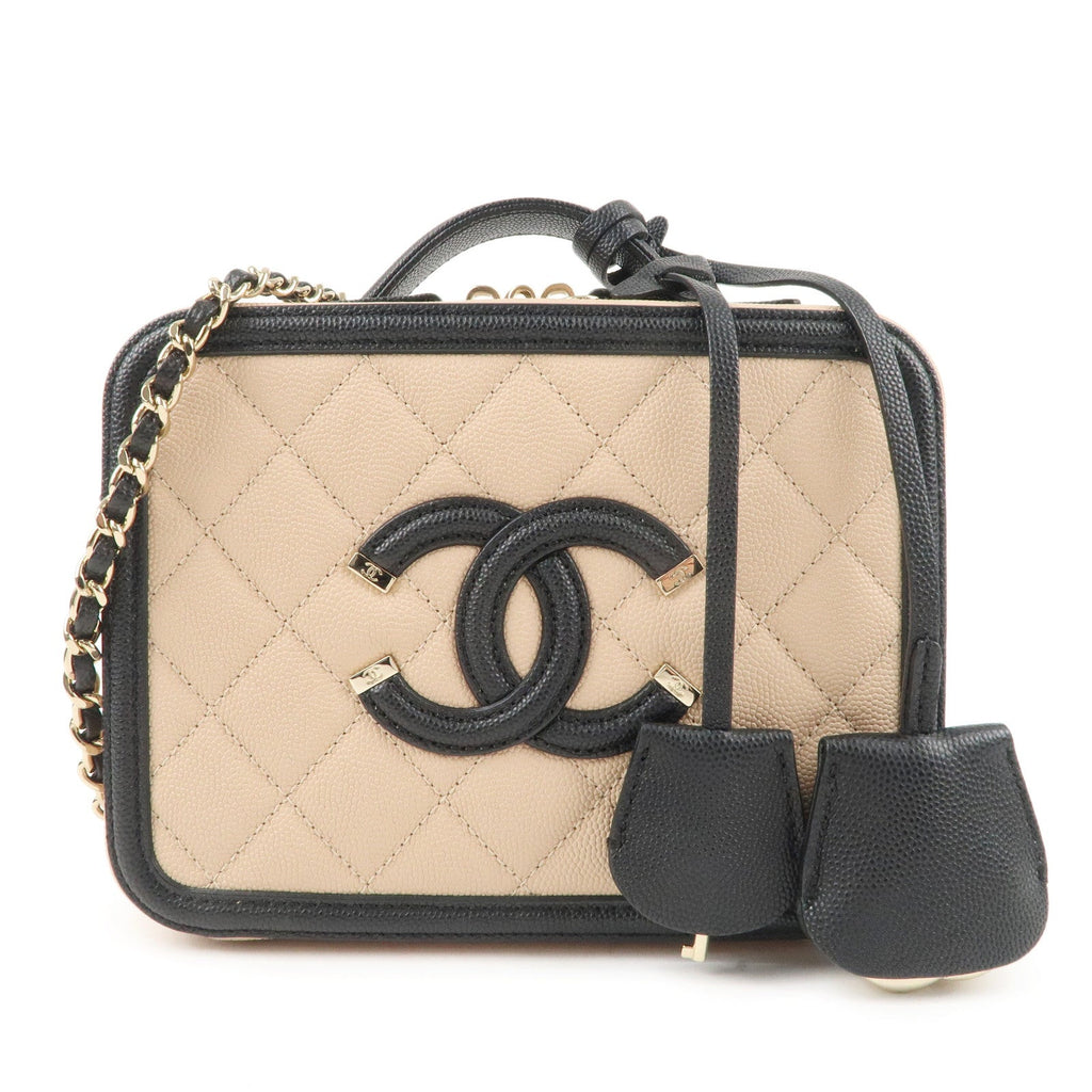 CHANEL CC Filigree Caviar Skin Vanity Case 2Way Bag Beige A93342