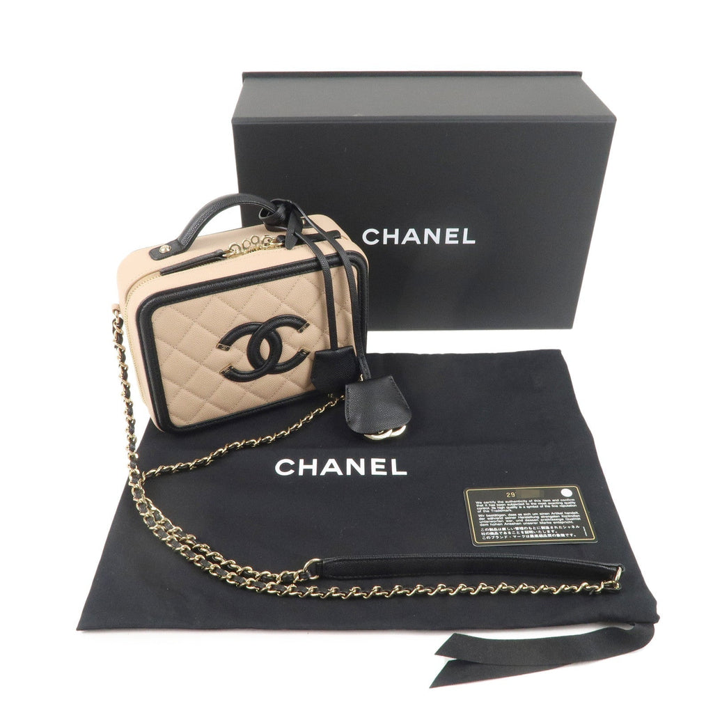 CHANEL CC Filigree Caviar Skin Vanity Case 2Way Bag Beige A93342
