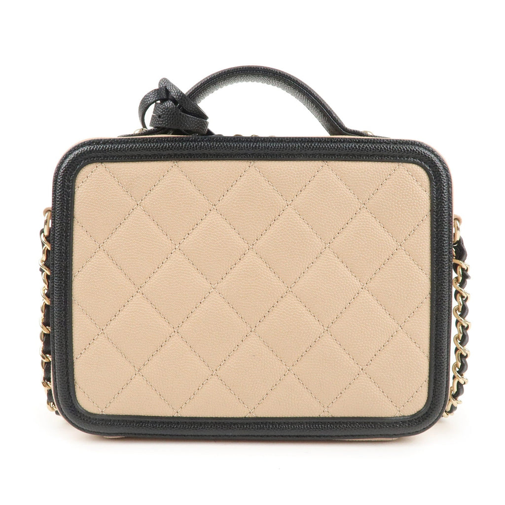 CHANEL CC Filigree Caviar Skin Vanity Case 2Way Bag Beige A93342