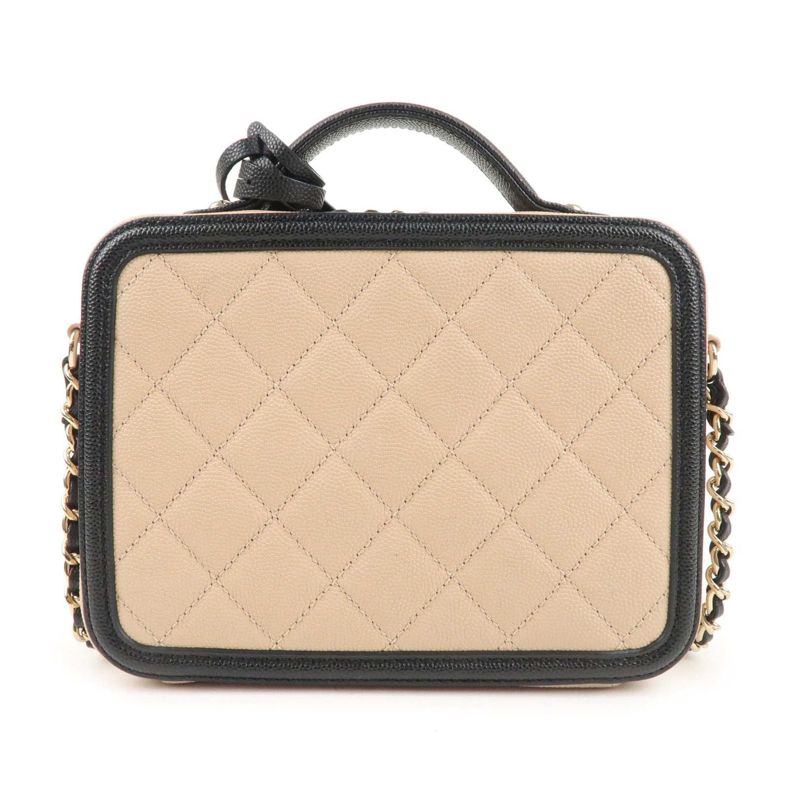 CHANEL CC Filigree Caviar Skin Vanity Case 2Way Bag Beige A93342