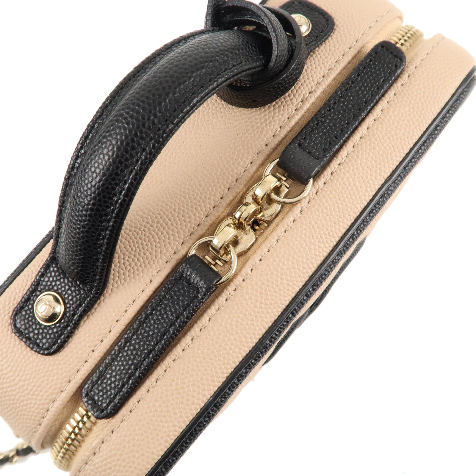 CHANEL CC Filigree Caviar Skin Vanity Case 2Way Bag Beige A93342