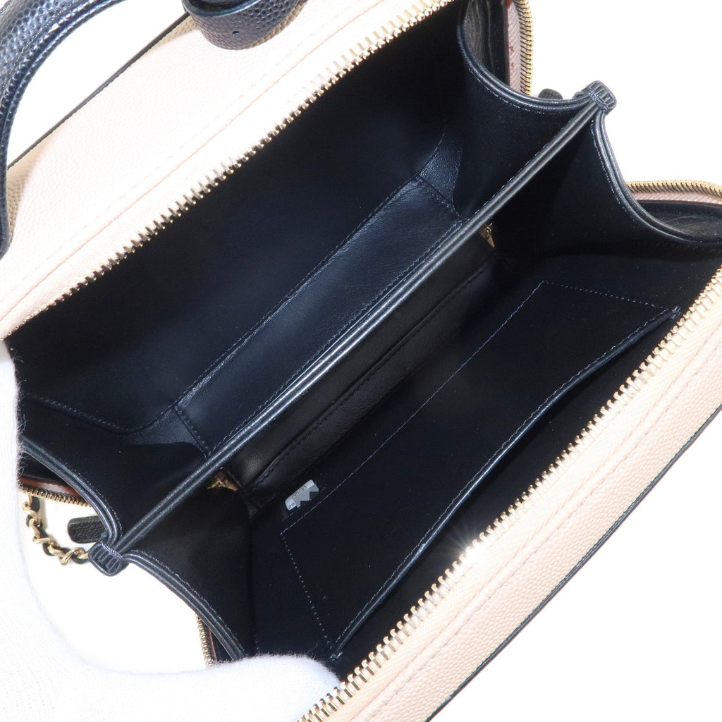 CHANEL CC Filigree Caviar Skin Vanity Case 2Way Bag Beige A93342