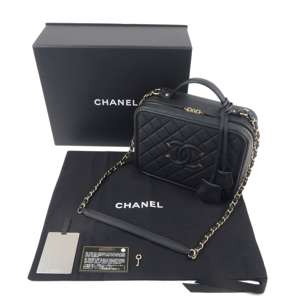 CHANEL CC Filigree Matelasse Caviar Skin Shoulder Bag Black A93344