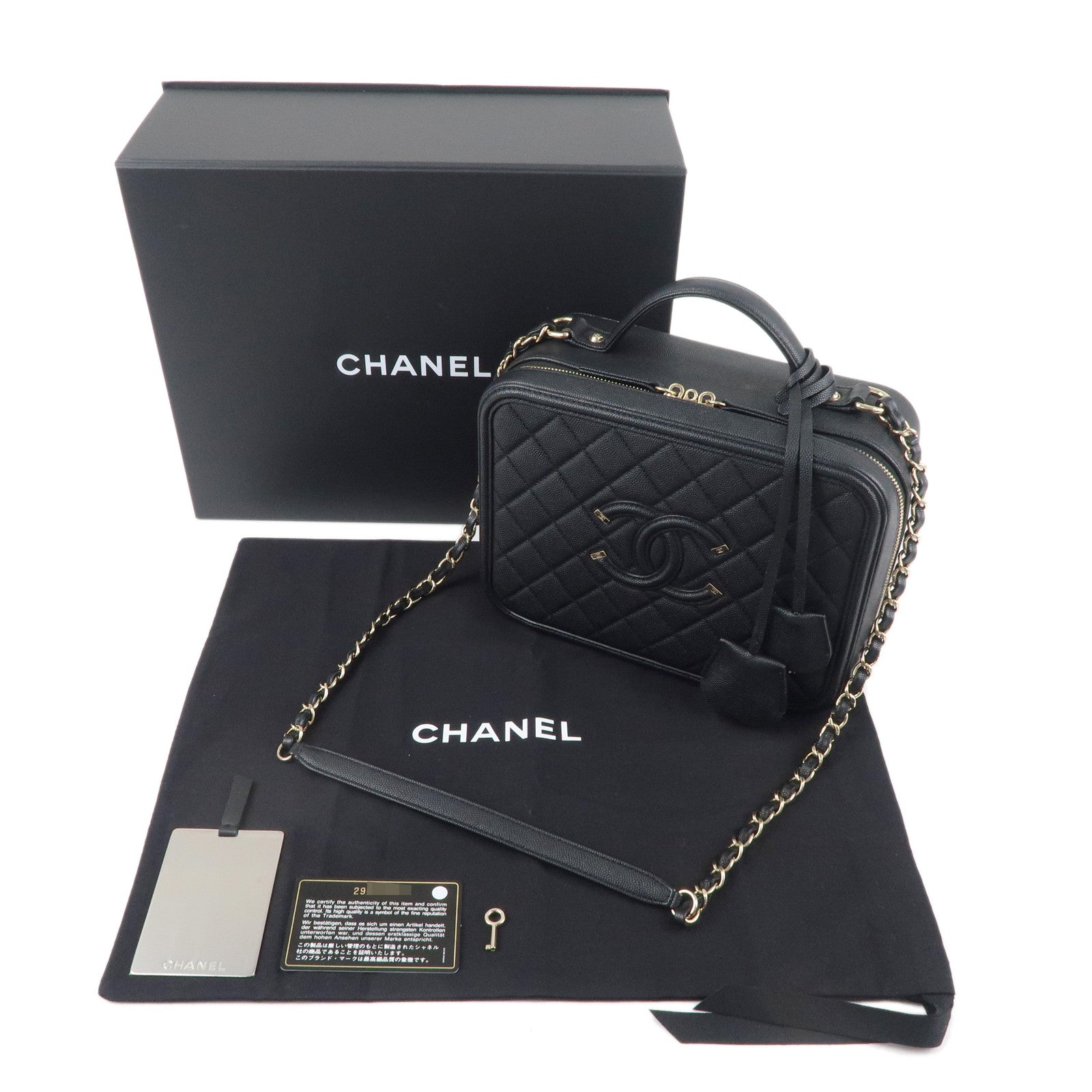 CHANEL CC Filigree Matelasse Caviar Skin Shoulder Bag Black A93344