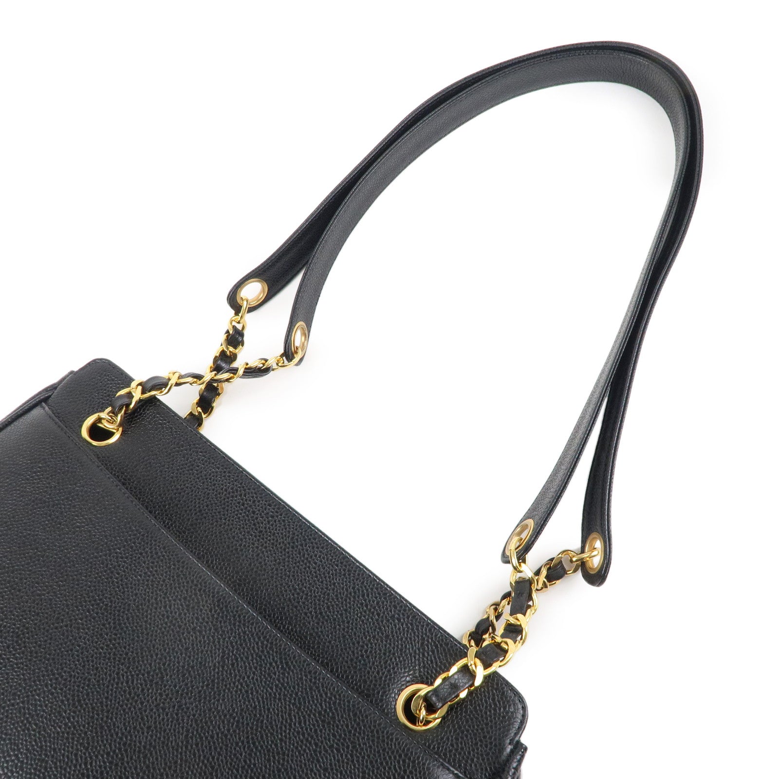 CHANEL Triple Coco Chain Caviar Skin Chain Tote Bag Black A03675