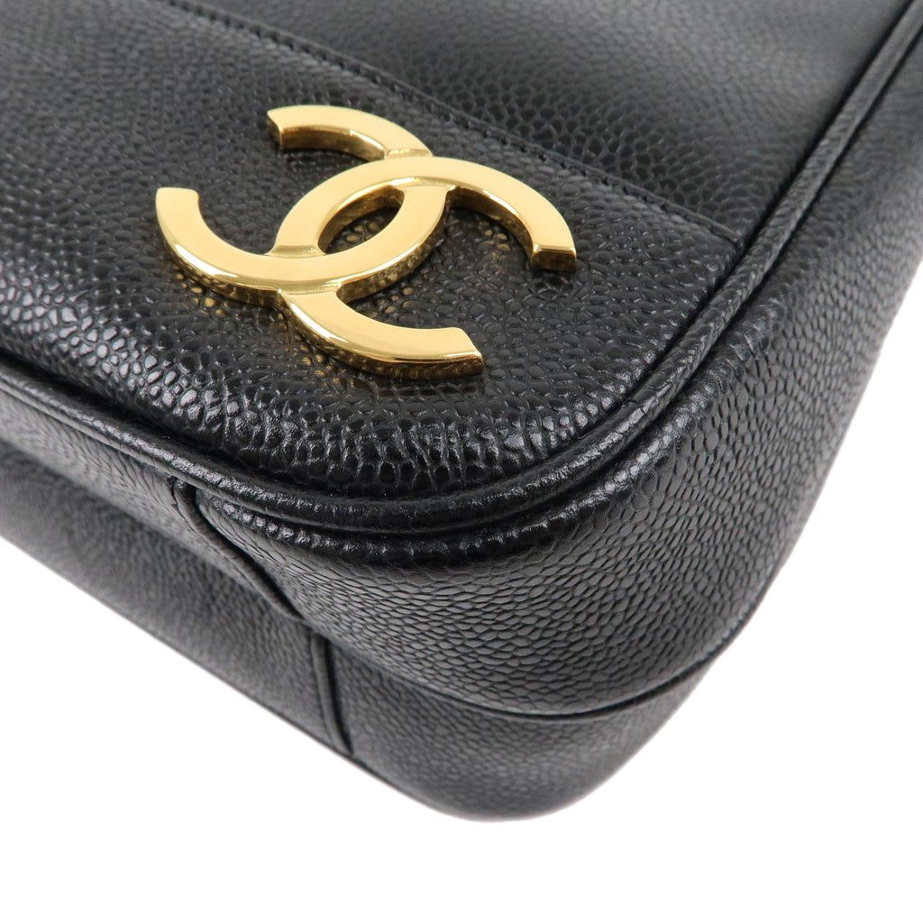 CHANEL Triple Coco Chain Caviar Skin Chain Tote Bag Black A03675