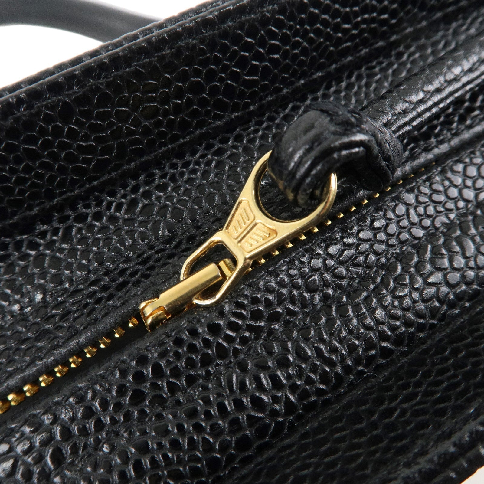 CHANEL Triple Coco Chain Caviar Skin Chain Tote Bag Black A03675