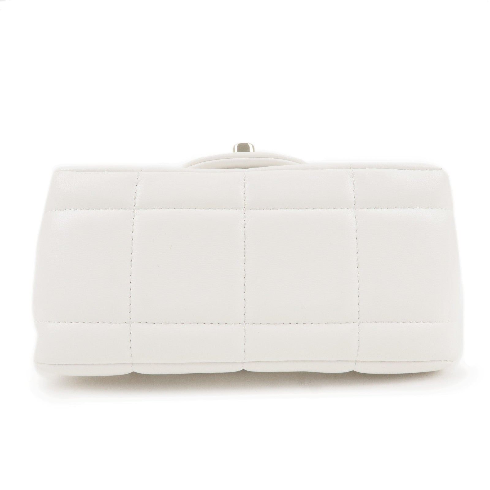 CHANEL Chocolate Bar Mini Matelasse Lamb Skin Shoulder Bag White