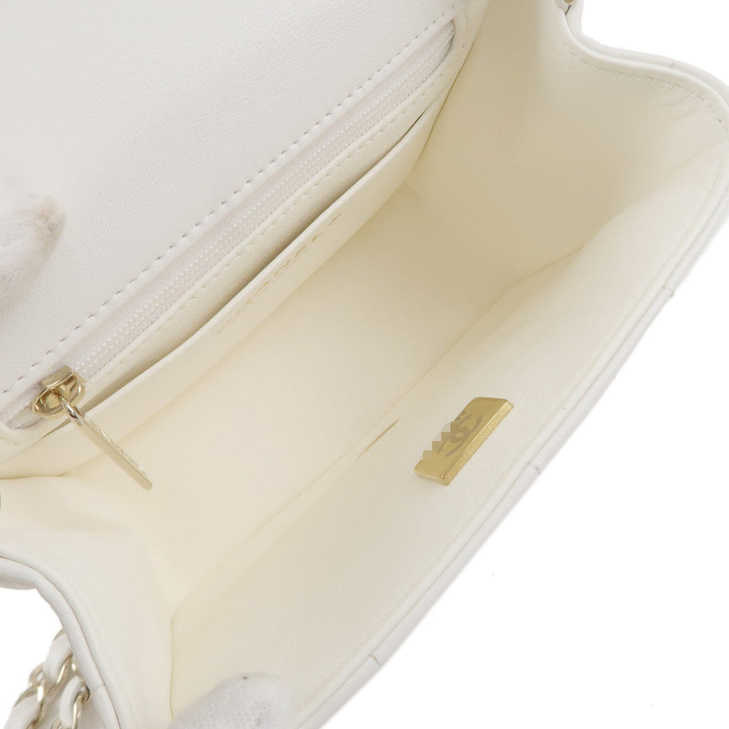CHANEL Chocolate Bar Mini Matelasse Lamb Skin Shoulder Bag White