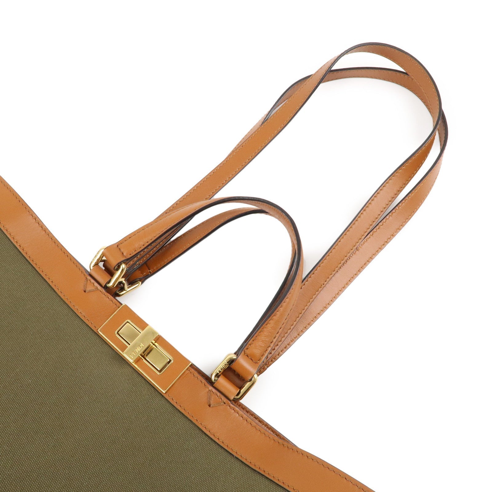 FENDI Peekaboo X Canvas Leather 2Way Tote Bag Khaki Brown 8BH375