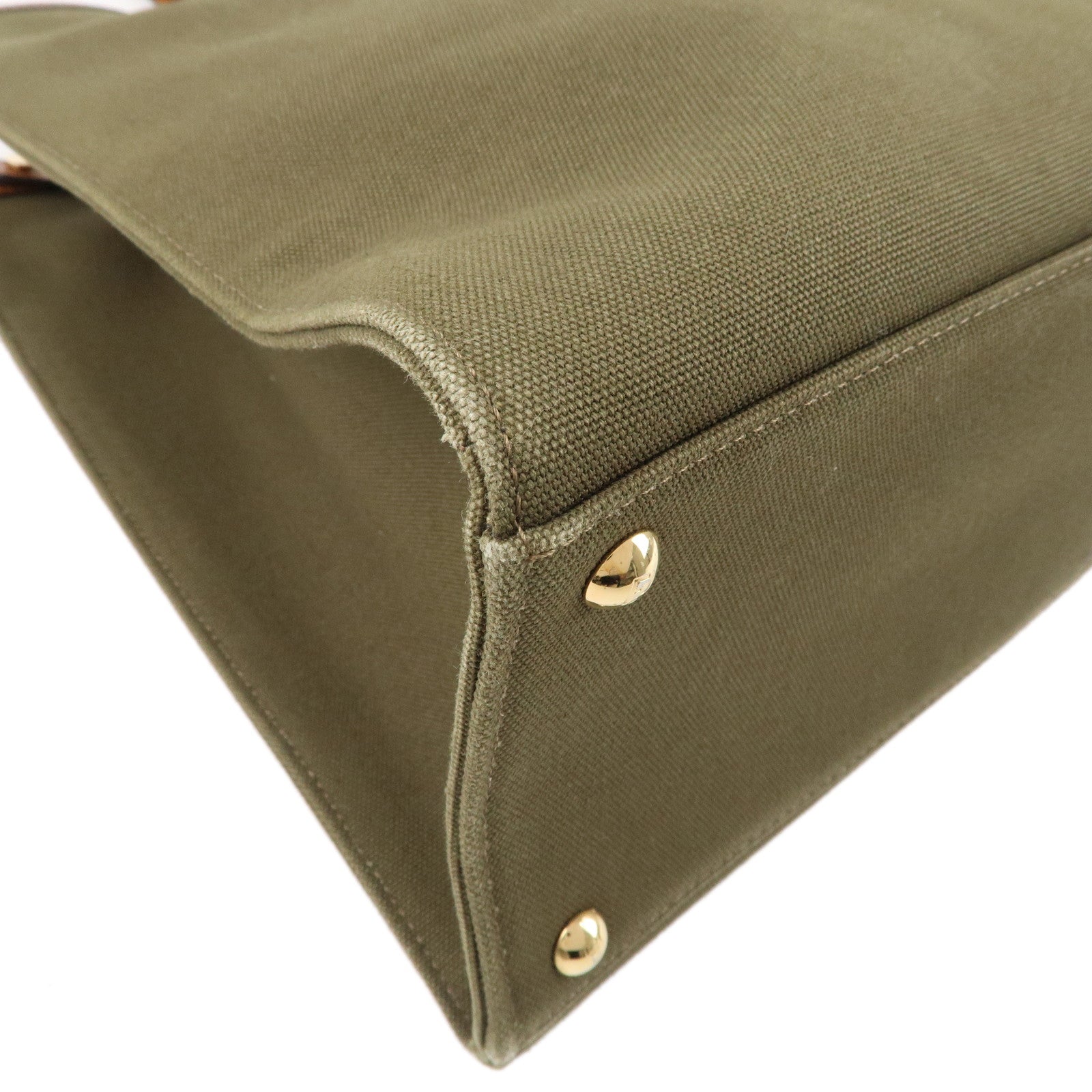 FENDI Peekaboo X Canvas Leather 2Way Tote Bag Khaki Brown 8BH375