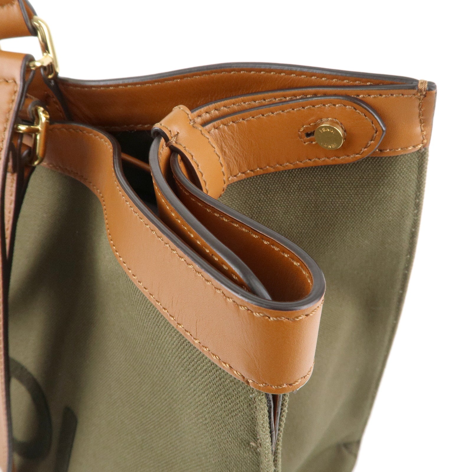 FENDI Peekaboo X Canvas Leather 2Way Tote Bag Khaki Brown 8BH375
