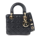 Christian Dior Cannage Lady Dior Leather 2way Hand Bag Black