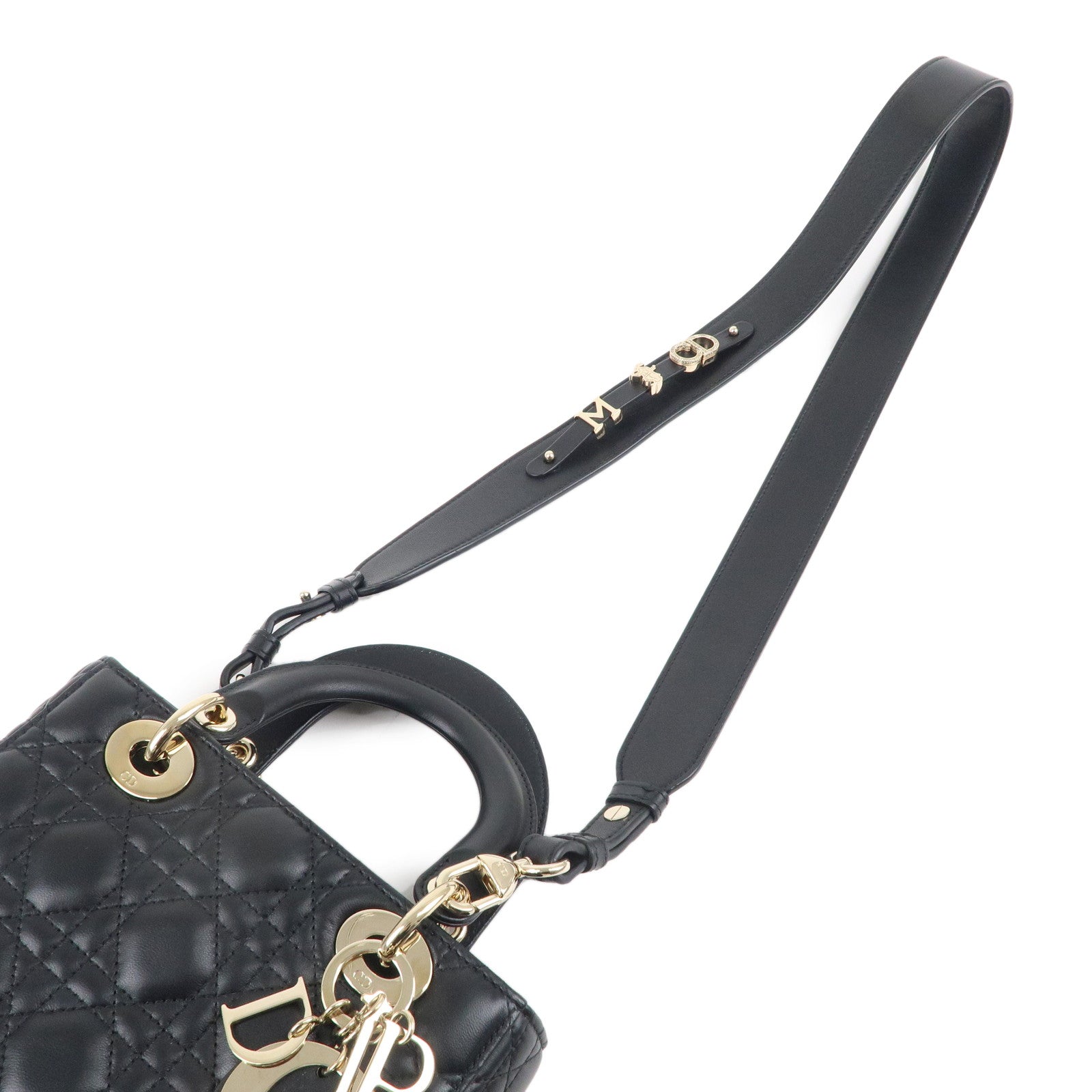 Christian Dior Cannage Lady Dior Leather 2way Hand Bag Black