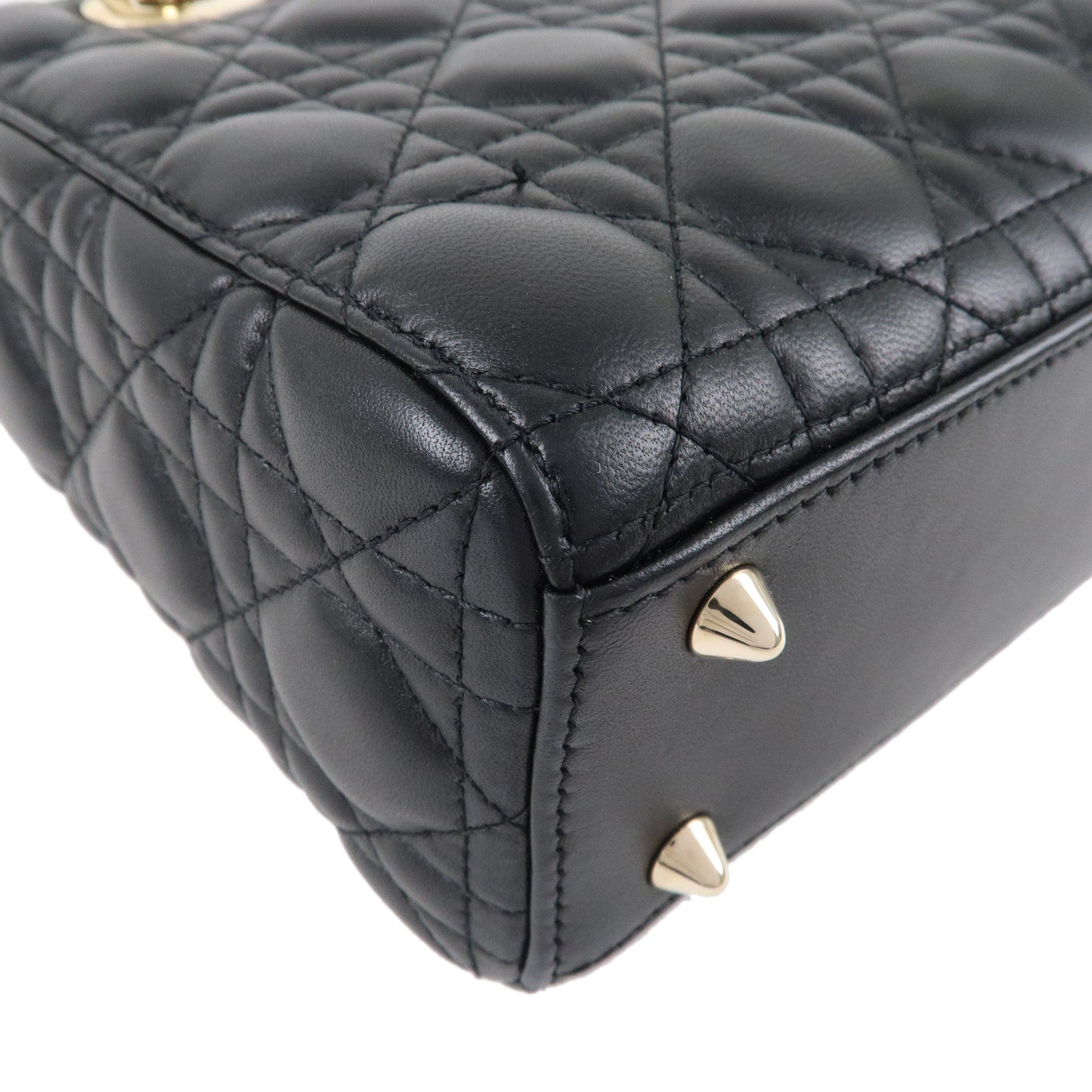 Christian Dior Cannage Lady Dior Leather 2way Hand Bag Black