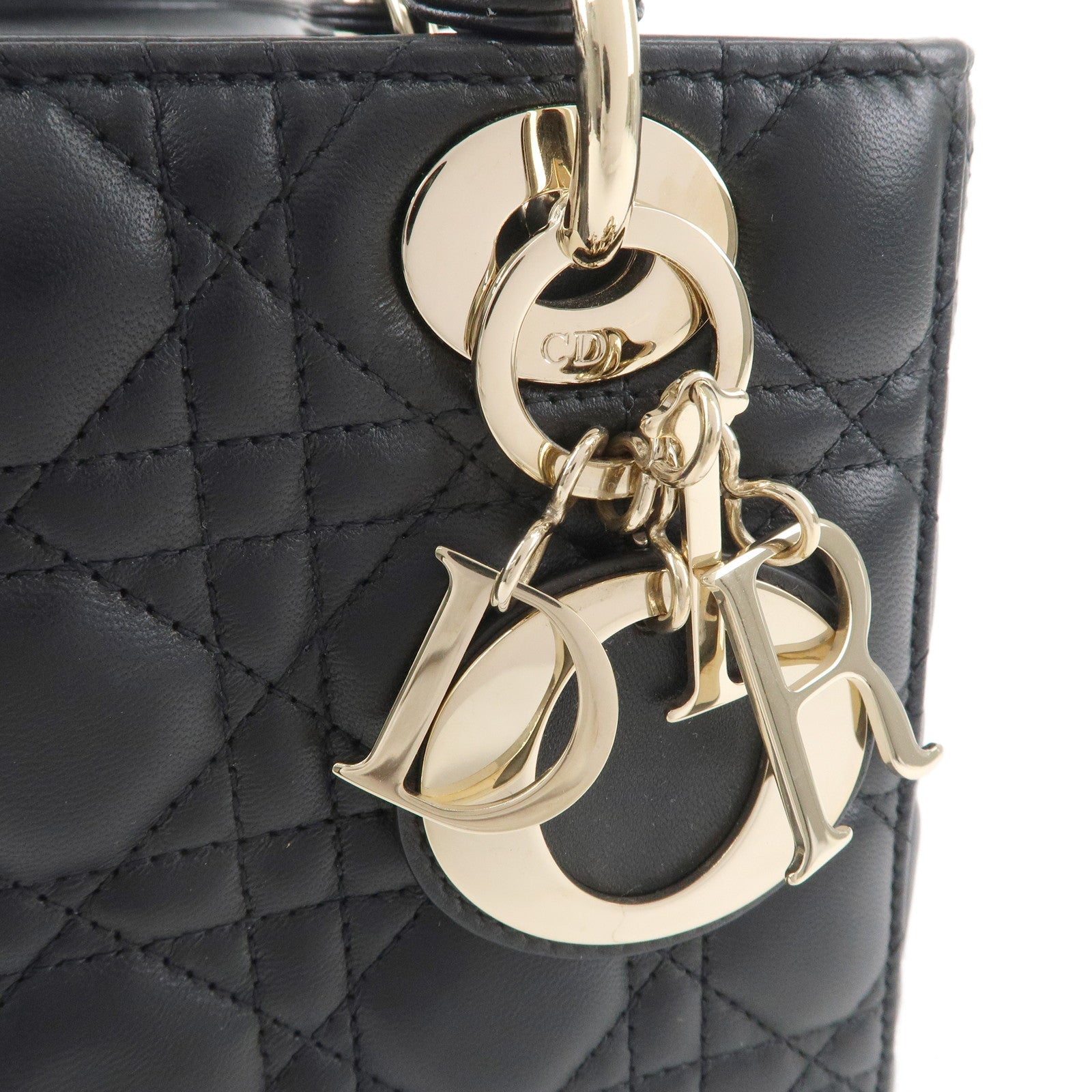 Christian Dior Cannage Lady Dior Leather 2way Hand Bag Black
