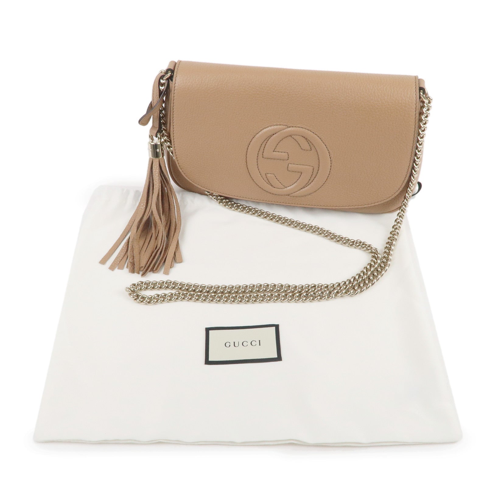 GUCCI SOHO Leather Chain Shoulder Bag Crossbody Bag Beige 536224