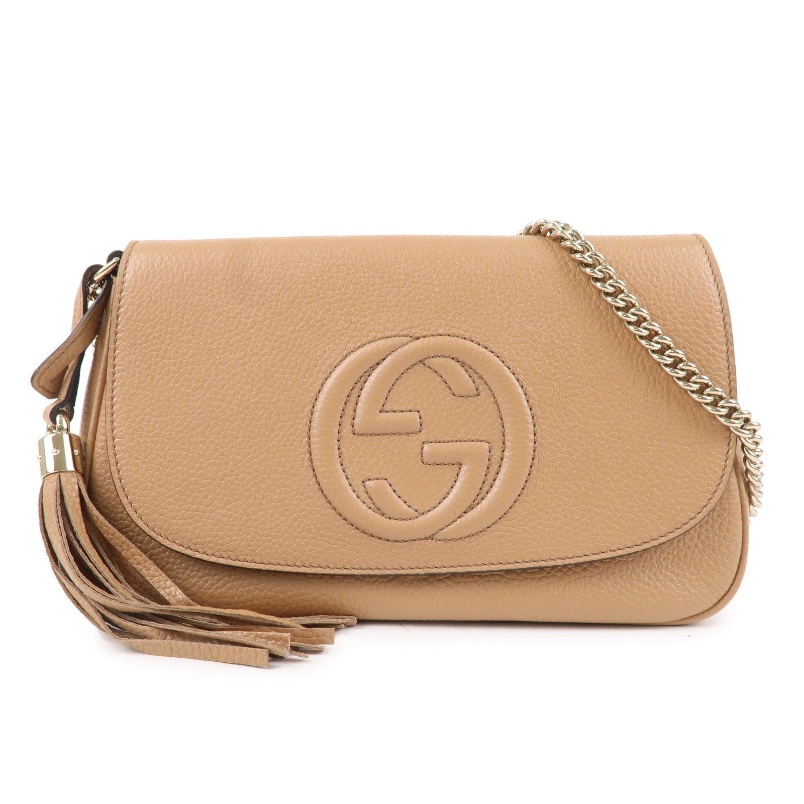 GUCCI SOHO Leather Chain Shoulder Bag Crossbody Bag Beige 536224