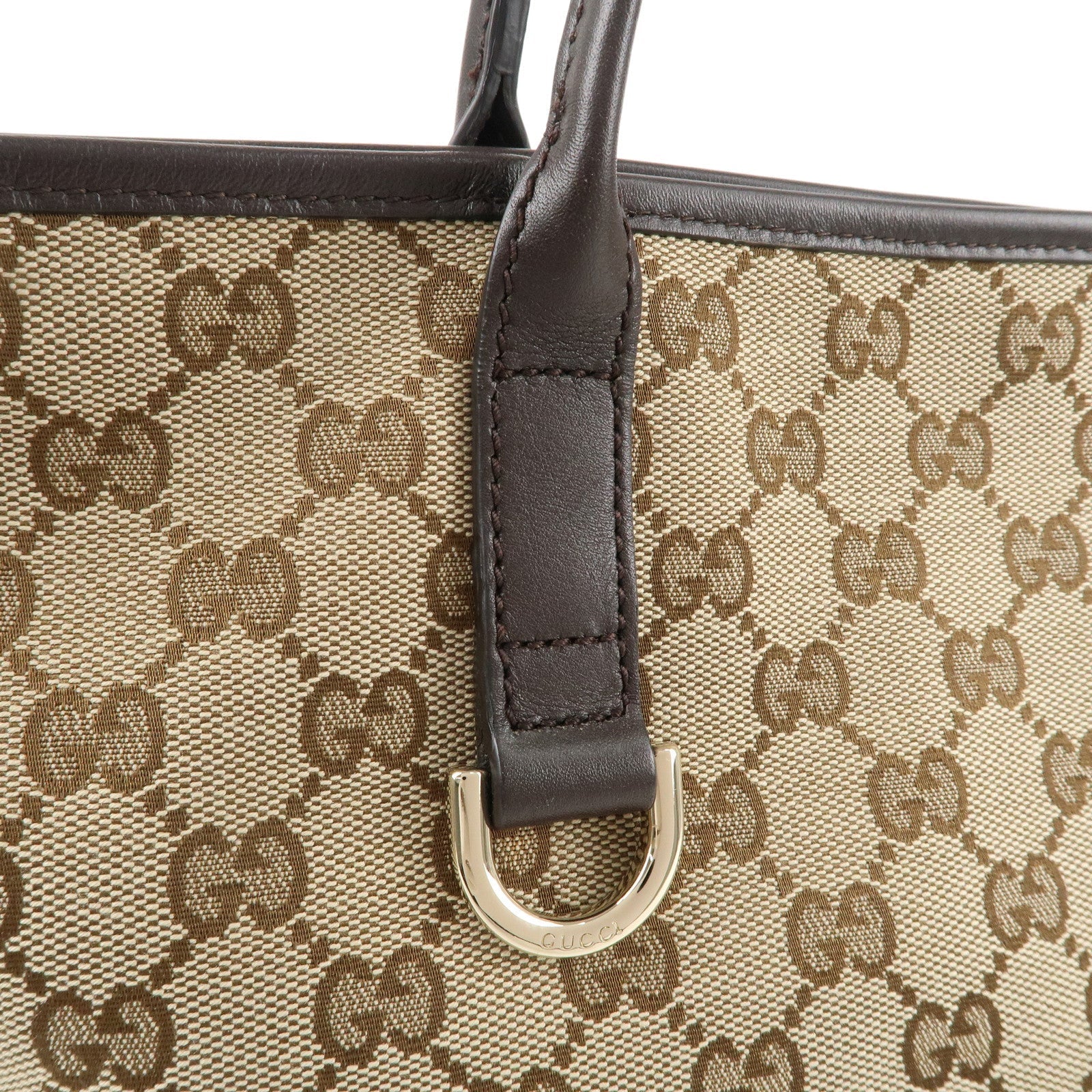 GUCCI Abbey GG Canvas Leather Tote Bag Beige Brown 169946