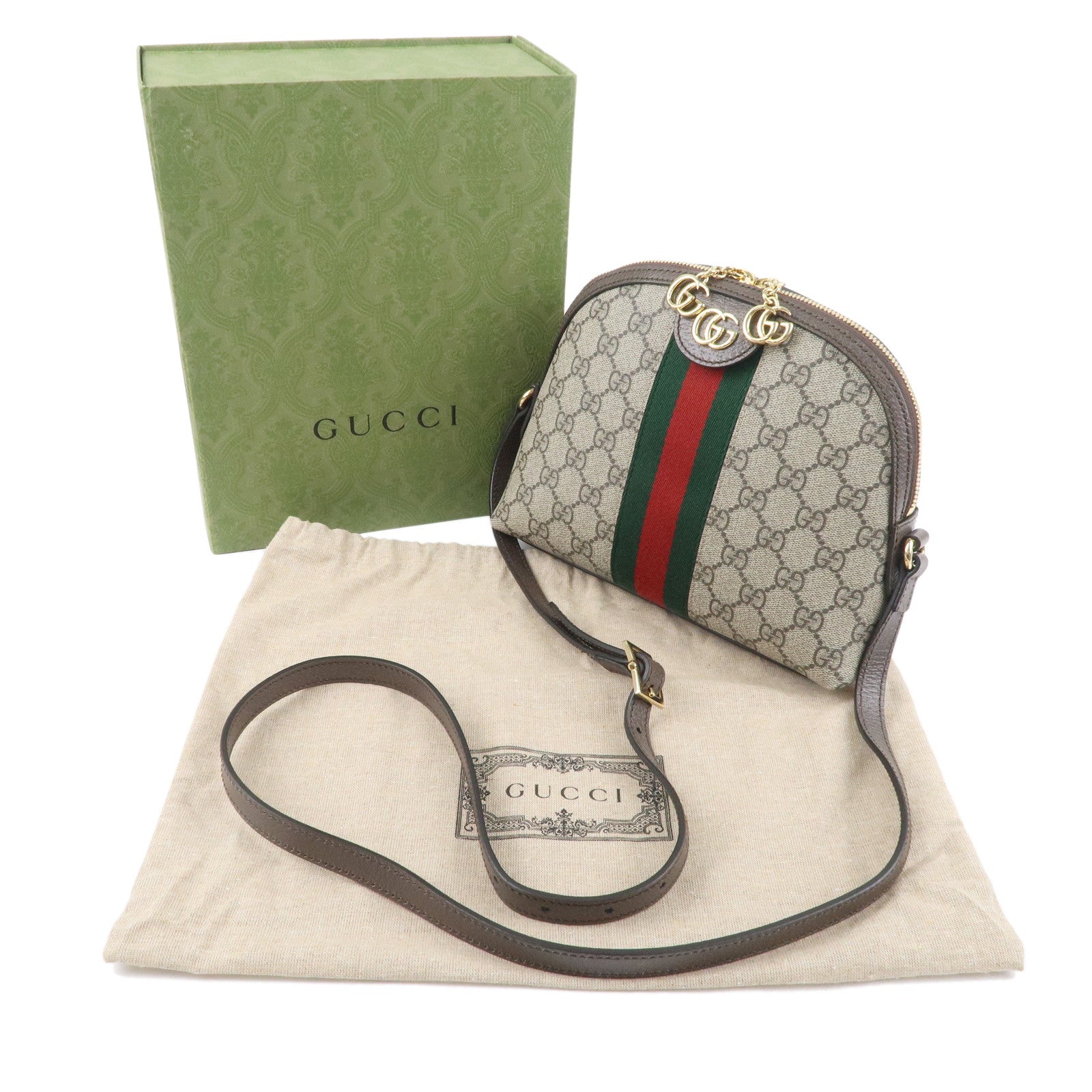 GUCCI Ophidia GG Supreme Leather Shoulder Bag Beige Brown 499621