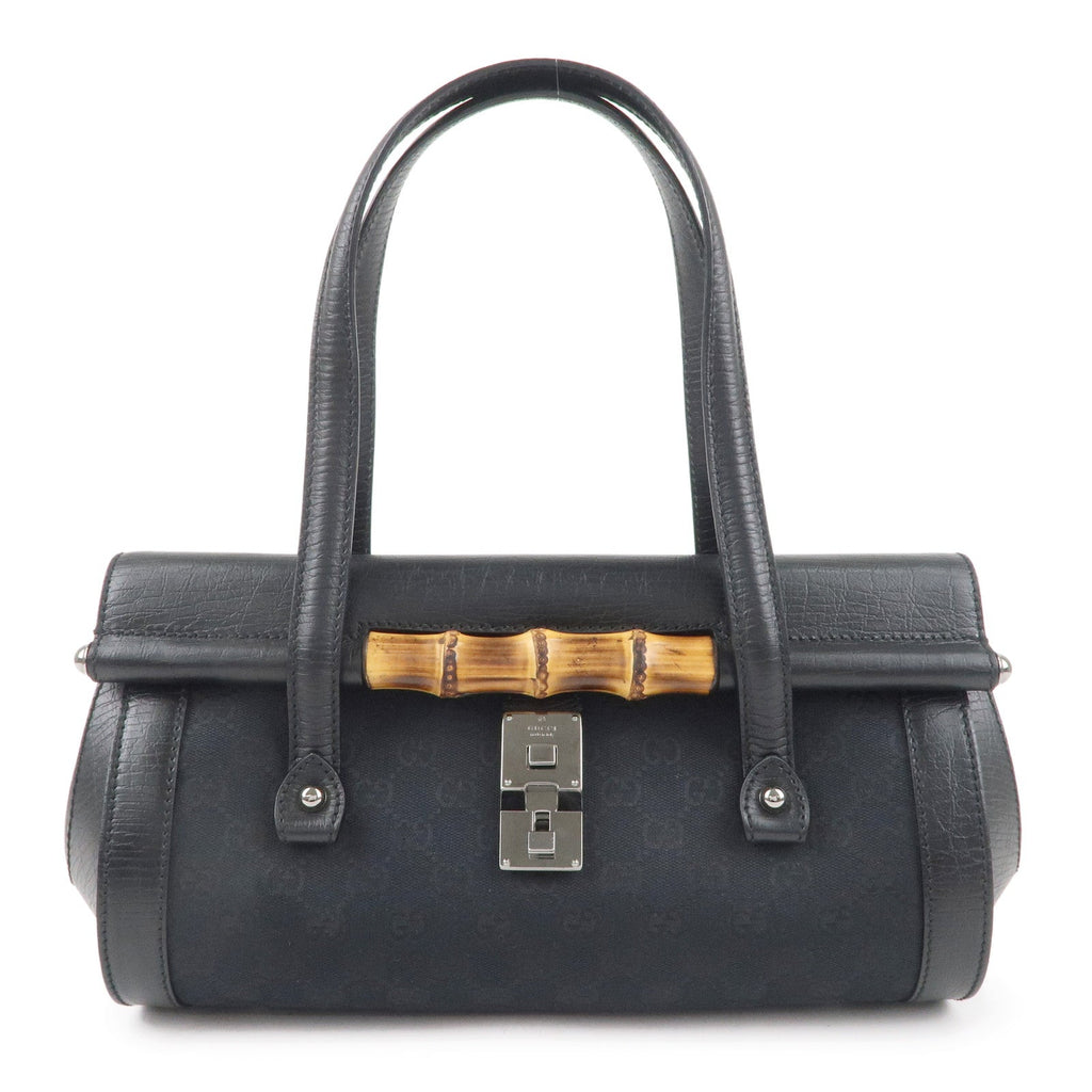 GUCCI Bamboo GG Canvas Leather Hand Bag Black 111713