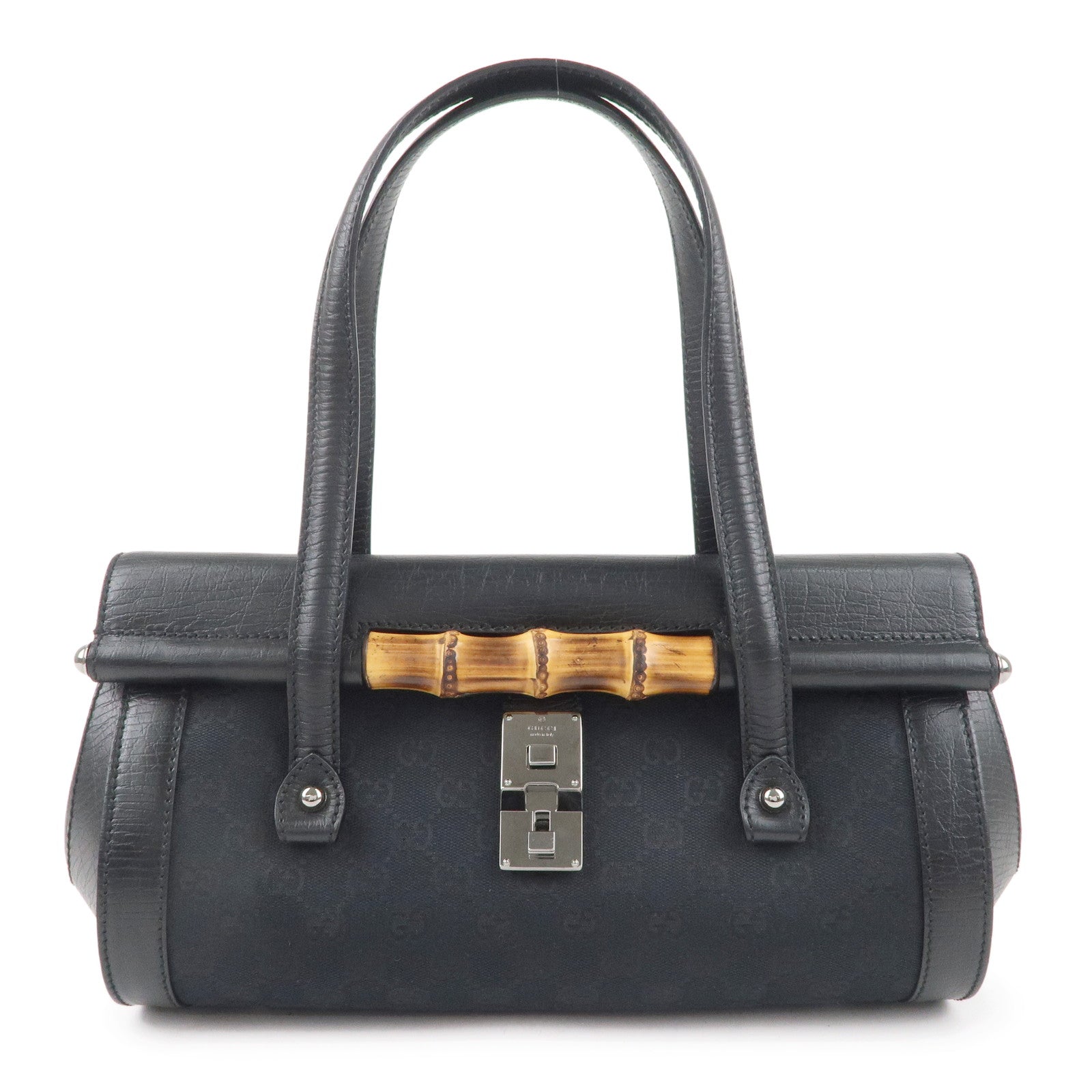 GUCCI Bamboo GG Canvas Leather Hand Bag Black 111713