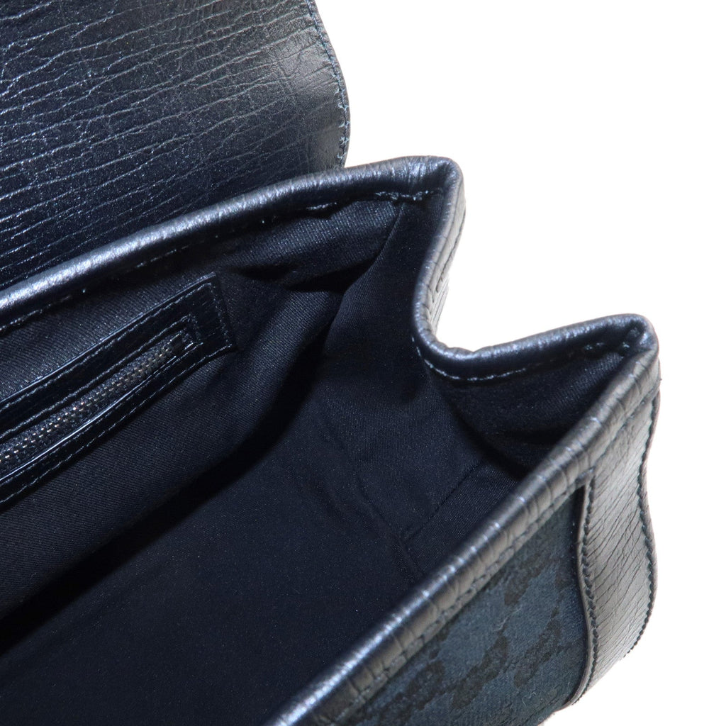 GUCCI Bamboo GG Canvas Leather Hand Bag Black 111713