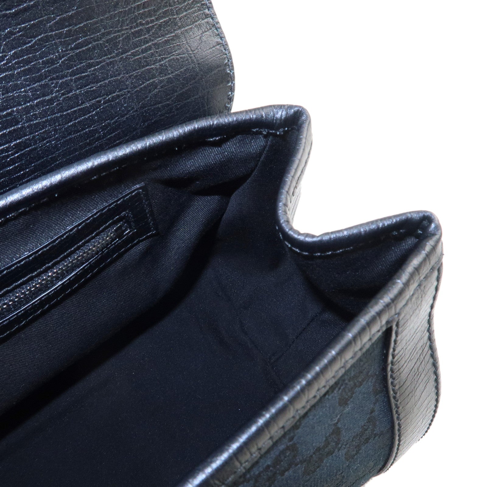 GUCCI Bamboo GG Canvas Leather Hand Bag Black 111713