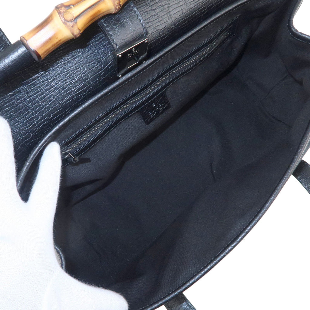 GUCCI Bamboo GG Canvas Leather Hand Bag Black 111713