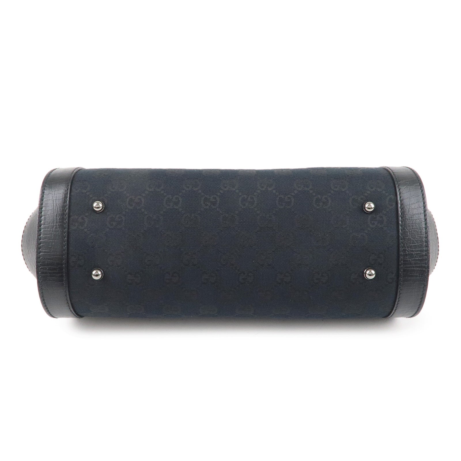 GUCCI Bamboo GG Canvas Leather Hand Bag Black 111713
