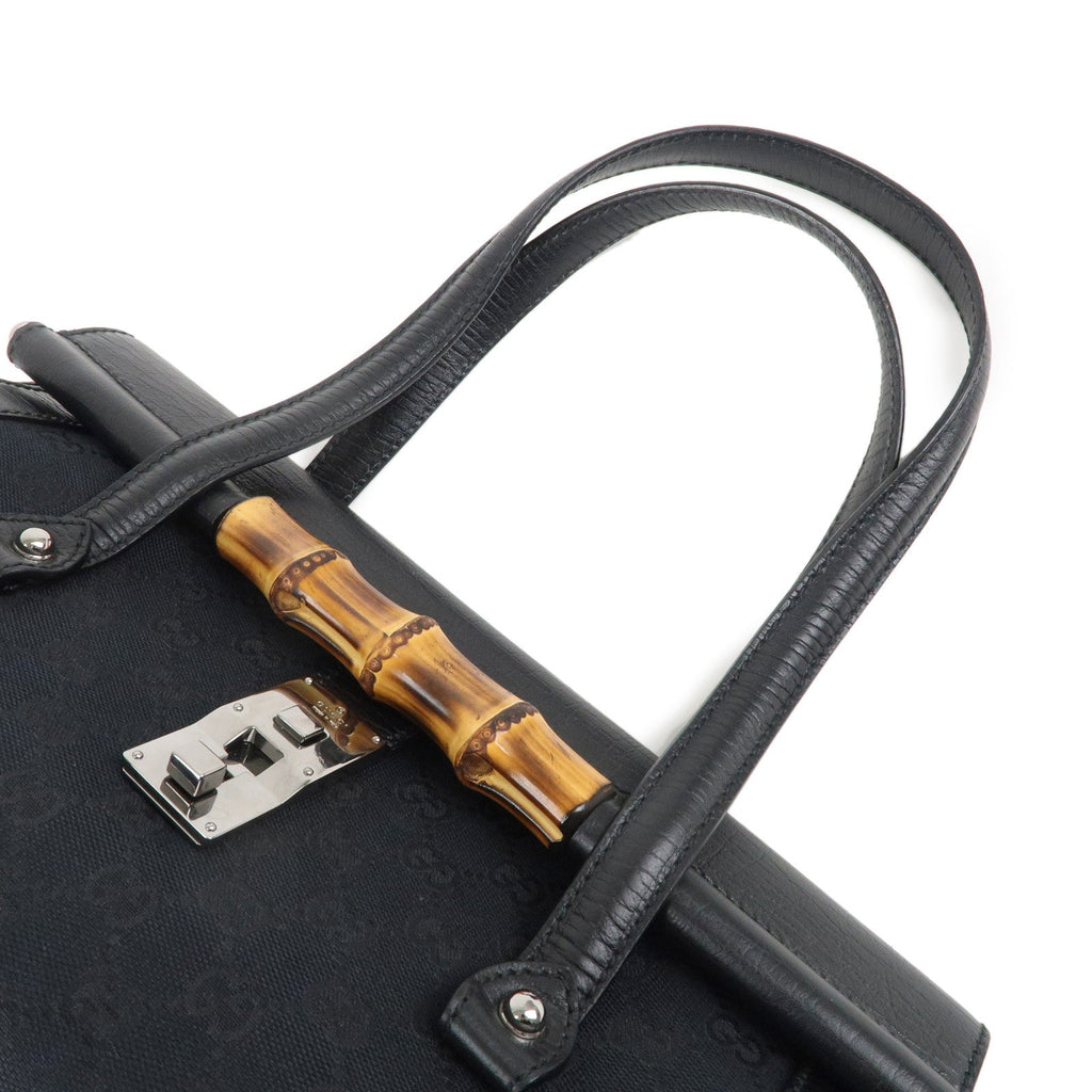GUCCI Bamboo GG Canvas Leather Hand Bag Black 111713