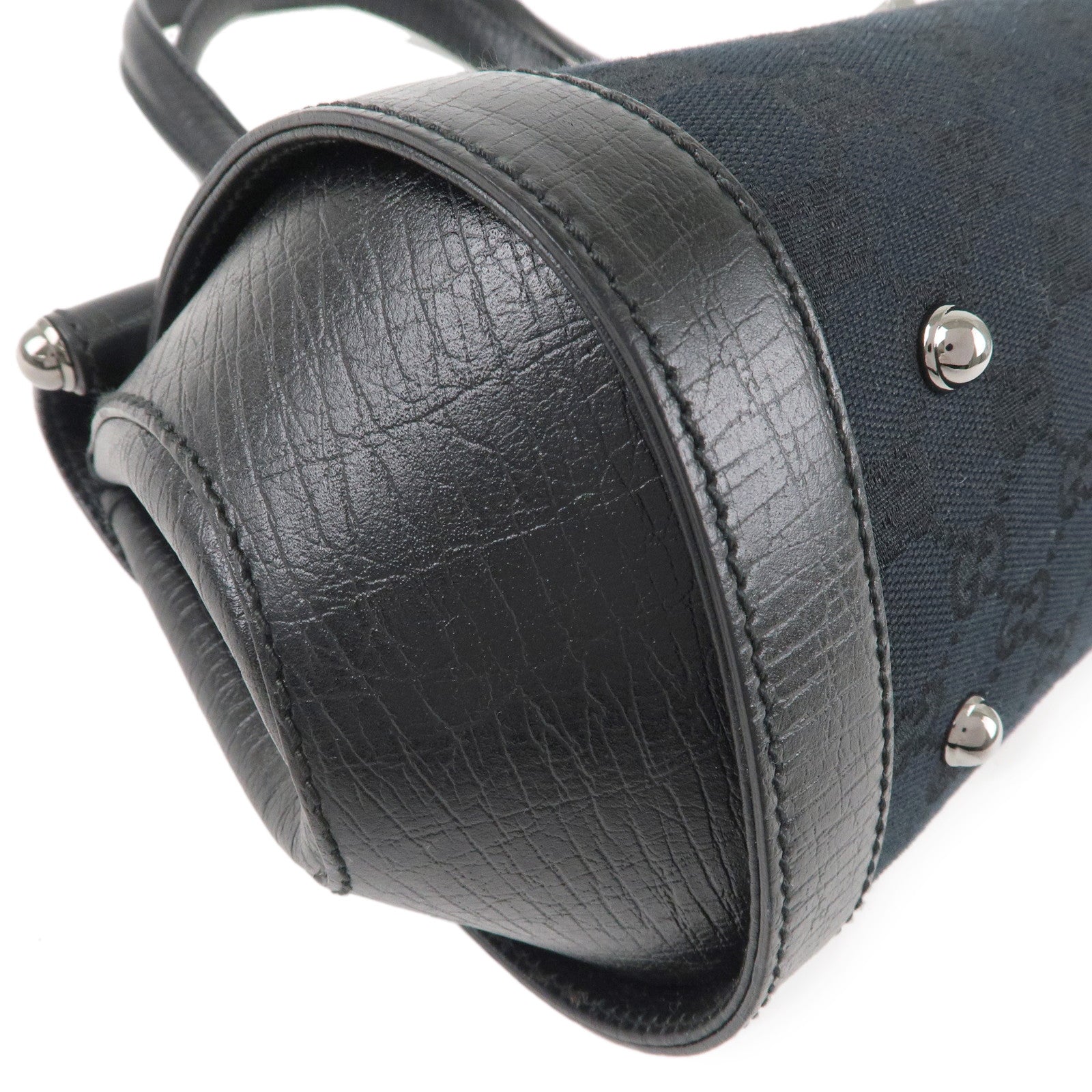 GUCCI Bamboo GG Canvas Leather Hand Bag Black 111713